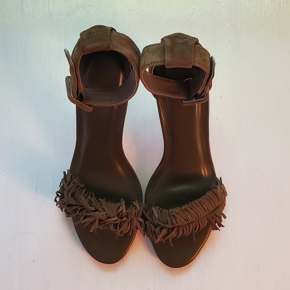 Joie Pippi suede fringe ankle strap sandal heels - Picture 7 of 13